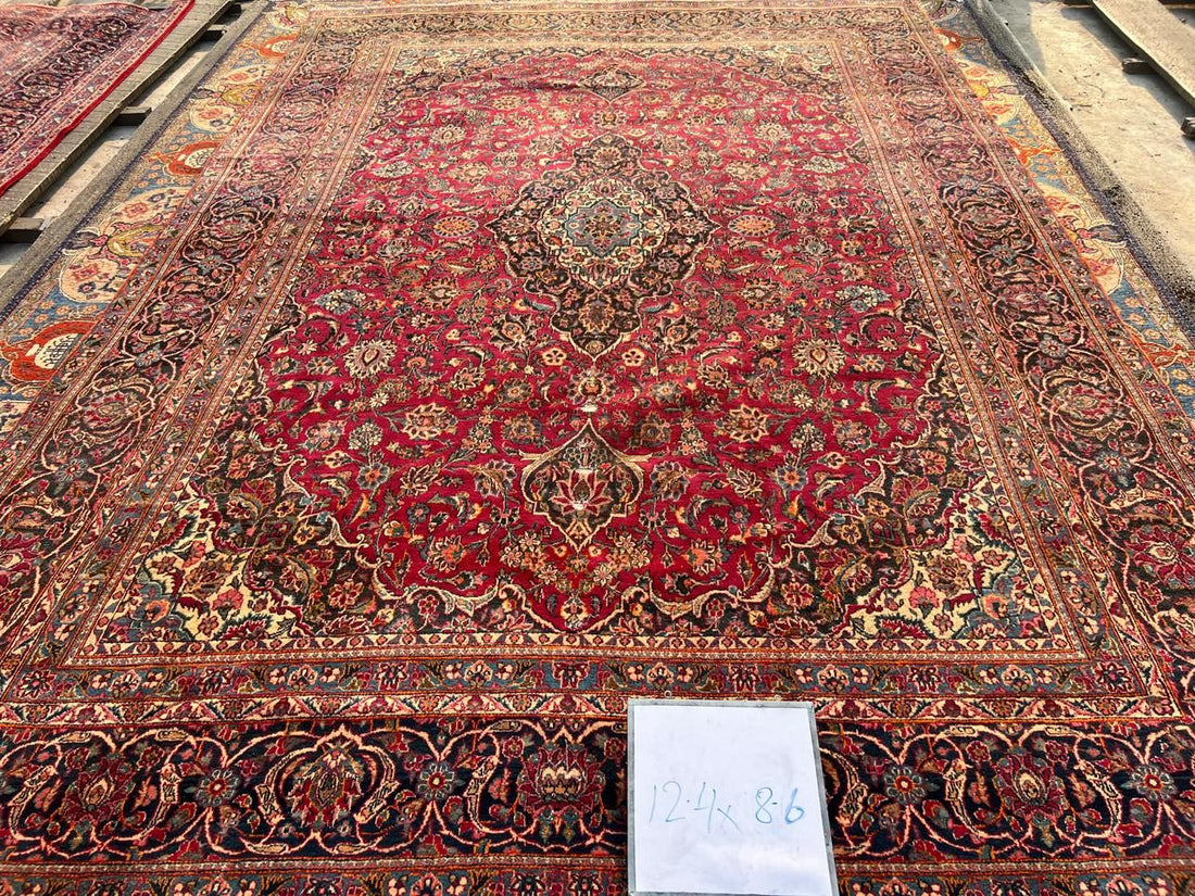 9' x 12' Authentic Vintage Persian Kashan Hand Knotted Wool Area Rug - BR430