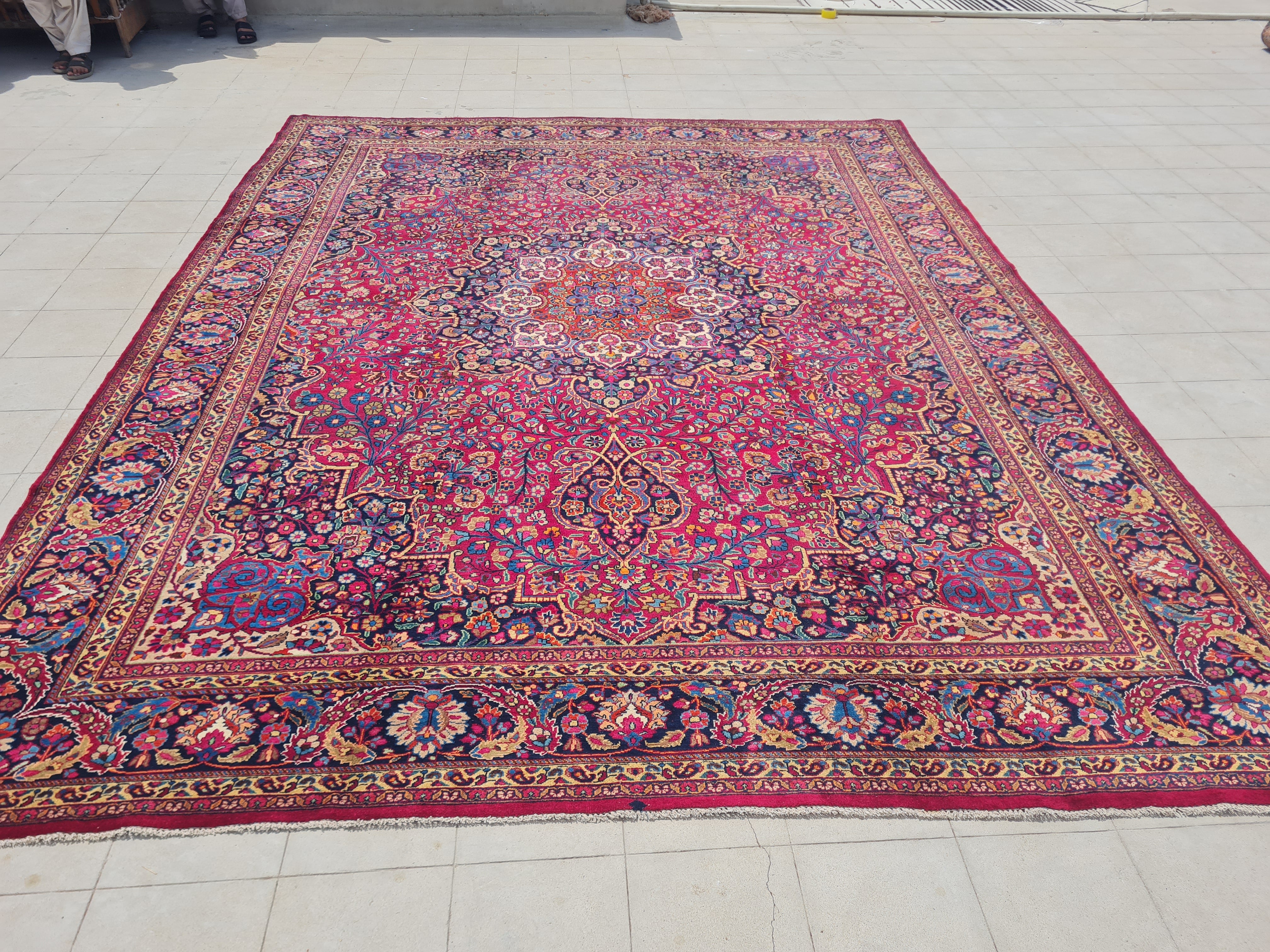 13.3' x 10.3' Ft. Authentic Vintage Persian Mashad Hand Knotted Fine Wool Area Rug - BR2496