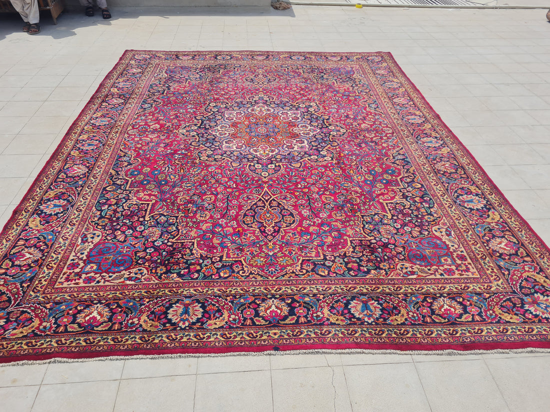 13.3' x 10.3' Ft. Authentic Vintage Persian Mashad Hand Knotted Fine Wool Area Rug - BR2496