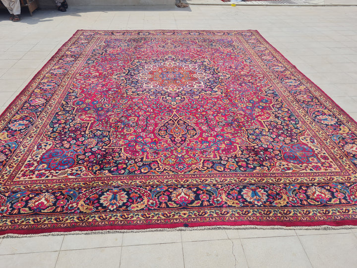 13.3' x 10.3' Ft. Authentic Vintage Persian Mashad Hand Knotted Fine Wool Area Rug - BR2496
