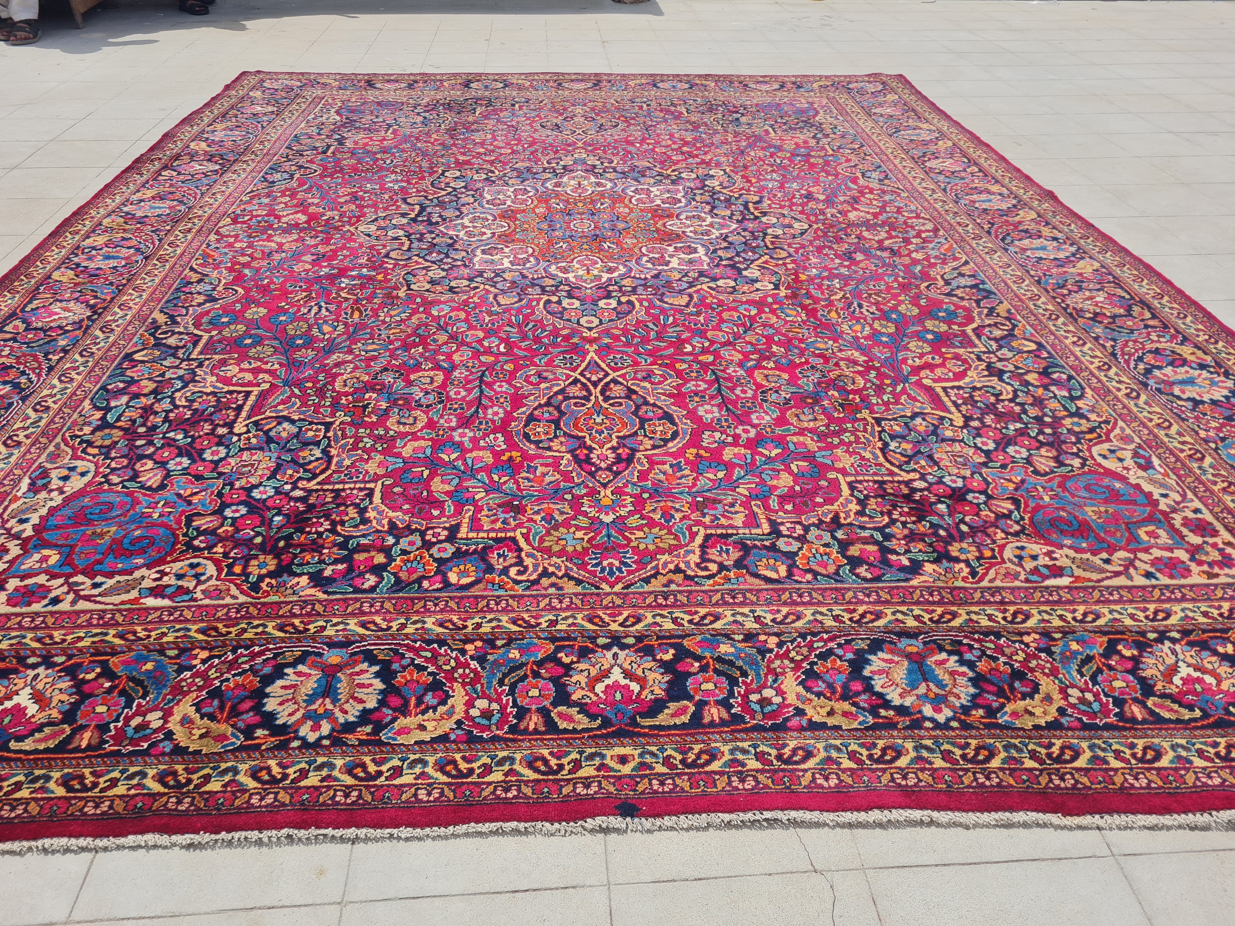 13.3' x 10.3' Ft. Authentic Vintage Persian Mashad Hand Knotted Fine Wool Area Rug - BR2496