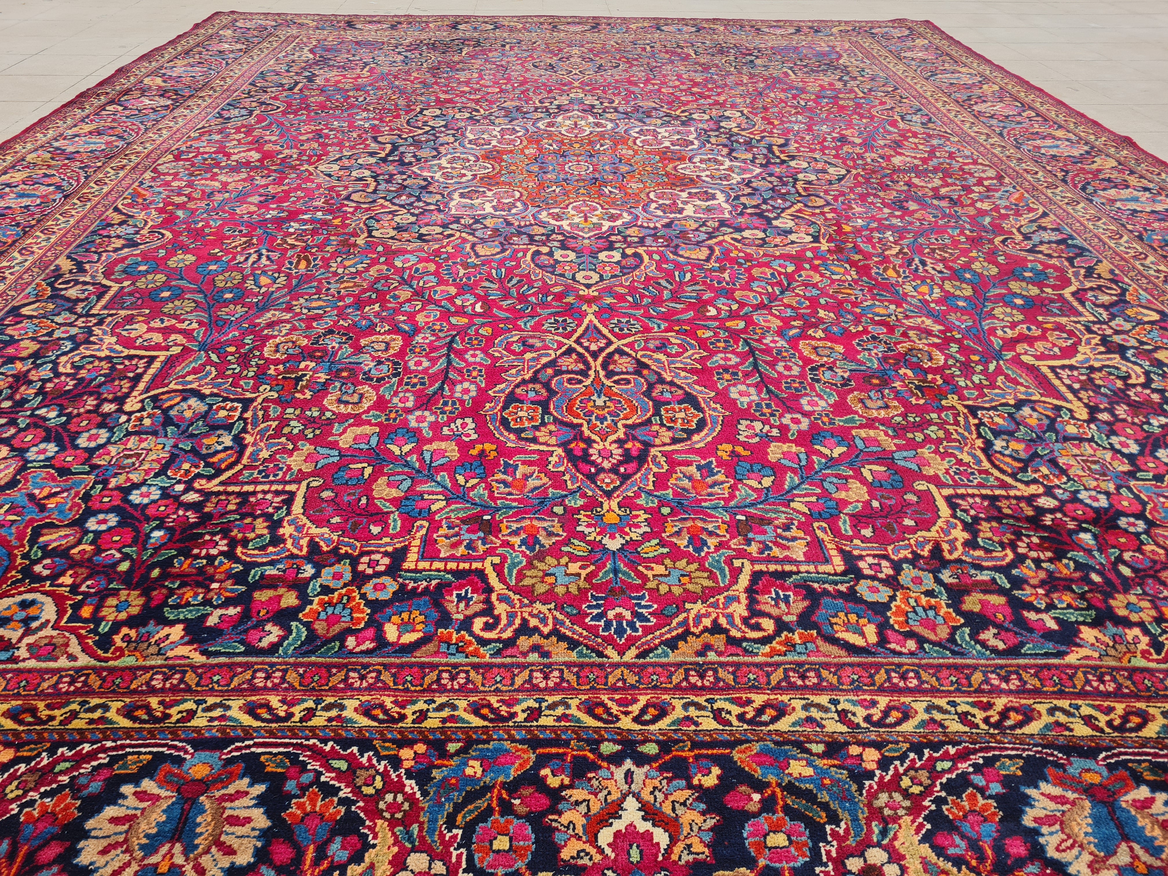 13.3' x 10.3' Ft. Authentic Vintage Persian Mashad Hand Knotted Fine Wool Area Rug - BR2496