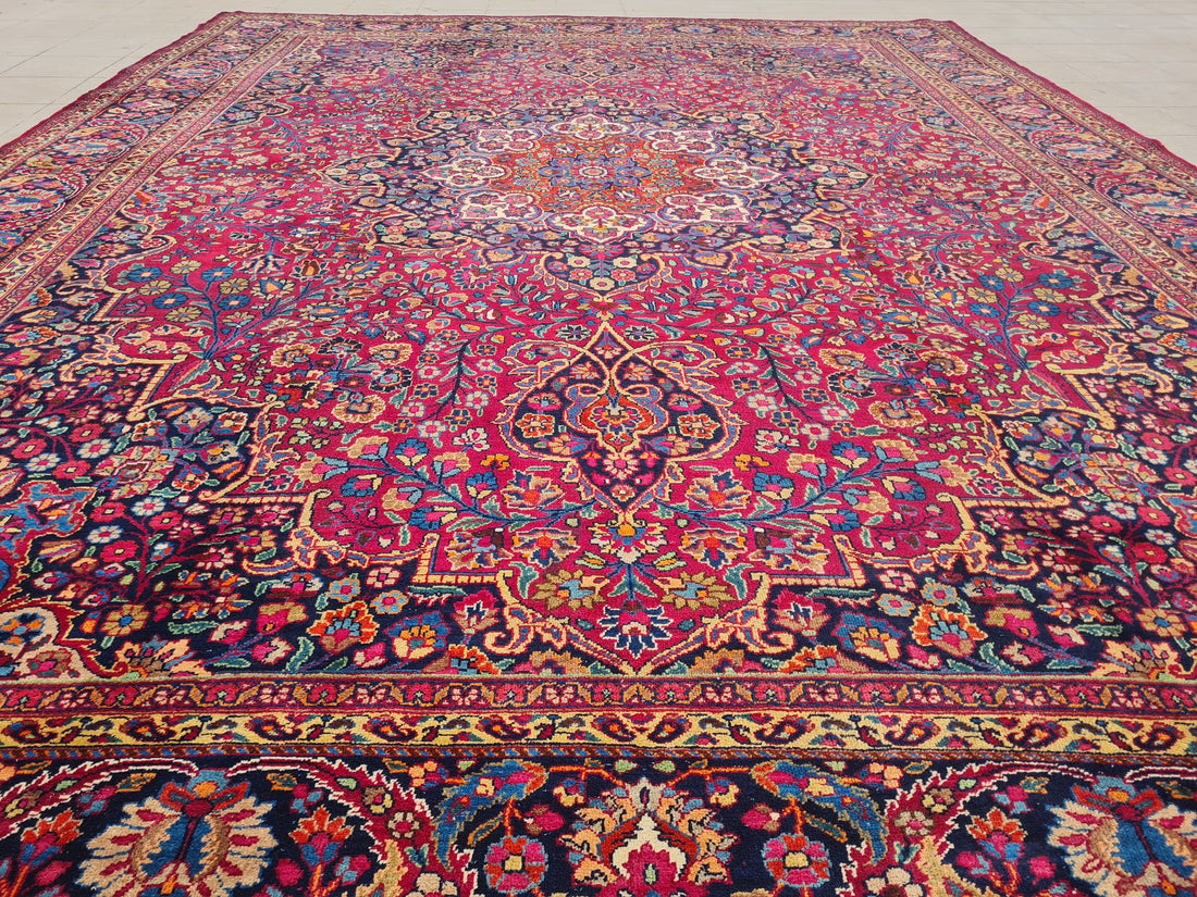 13.3' x 10.3' Ft. Authentic Vintage Persian Mashad Hand Knotted Fine Wool Area Rug - BR2496