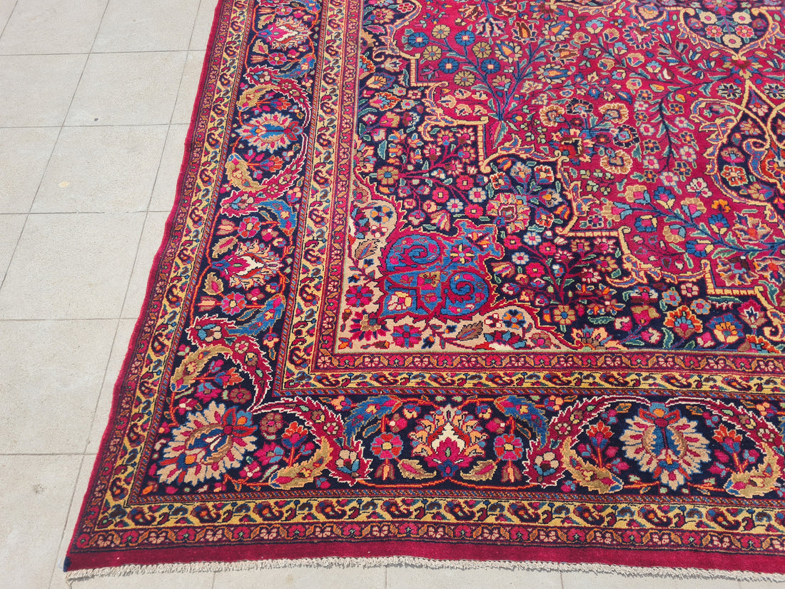 13.3' x 10.3' Ft. Authentic Vintage Persian Mashad Hand Knotted Fine Wool Area Rug - BR2496