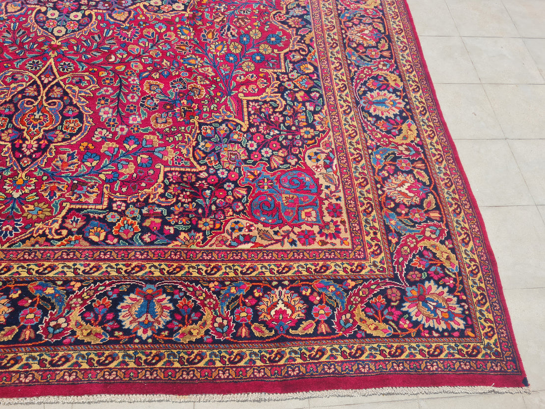 13.3' x 10.3' Ft. Authentic Vintage Persian Mashad Hand Knotted Fine Wool Area Rug - BR2496