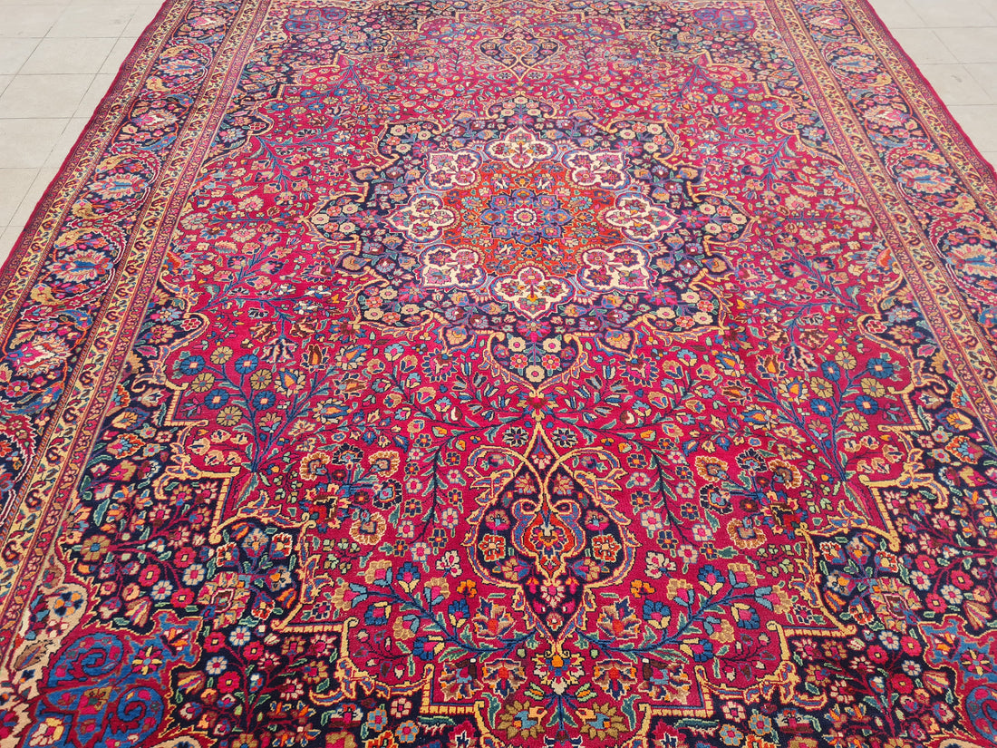 13.3' x 10.3' Ft. Authentic Vintage Persian Mashad Hand Knotted Fine Wool Area Rug - BR2496