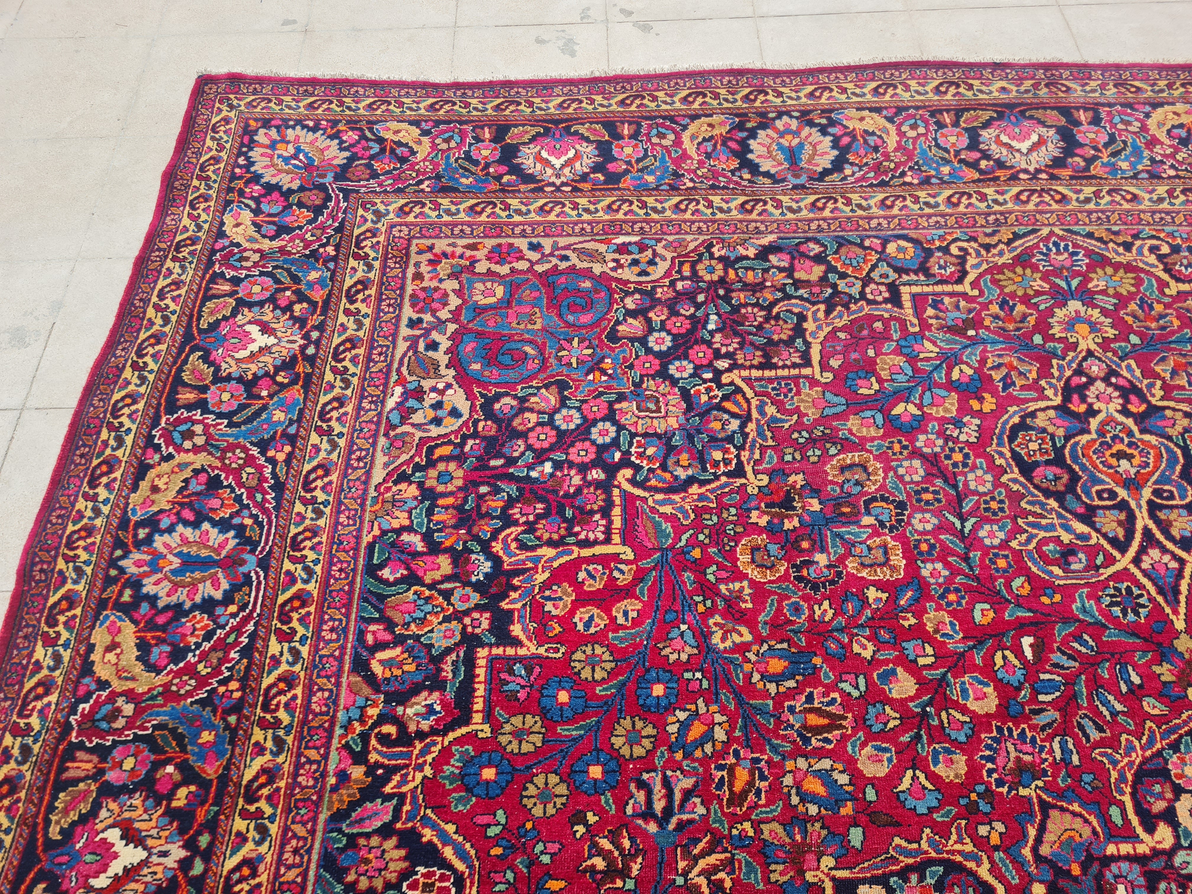 13.3' x 10.3' Ft. Authentic Vintage Persian Mashad Hand Knotted Fine Wool Area Rug - BR2496