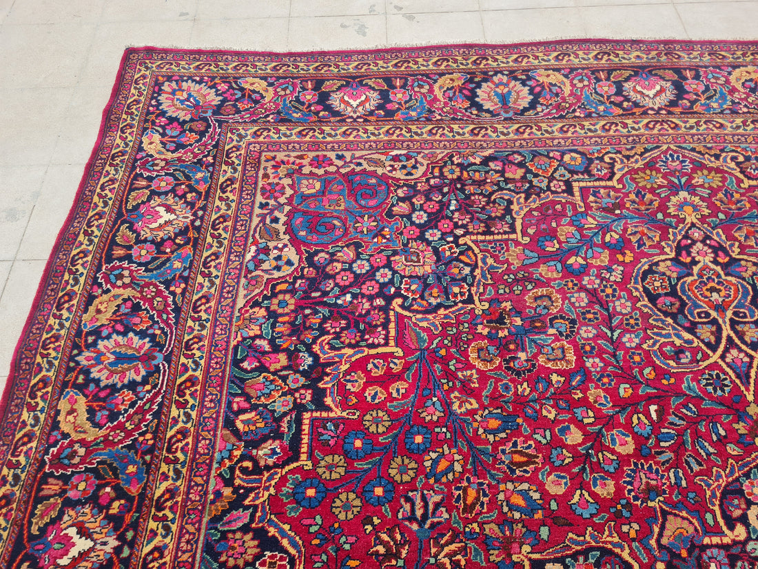 13.3' x 10.3' Ft. Authentic Vintage Persian Mashad Hand Knotted Fine Wool Area Rug - BR2496