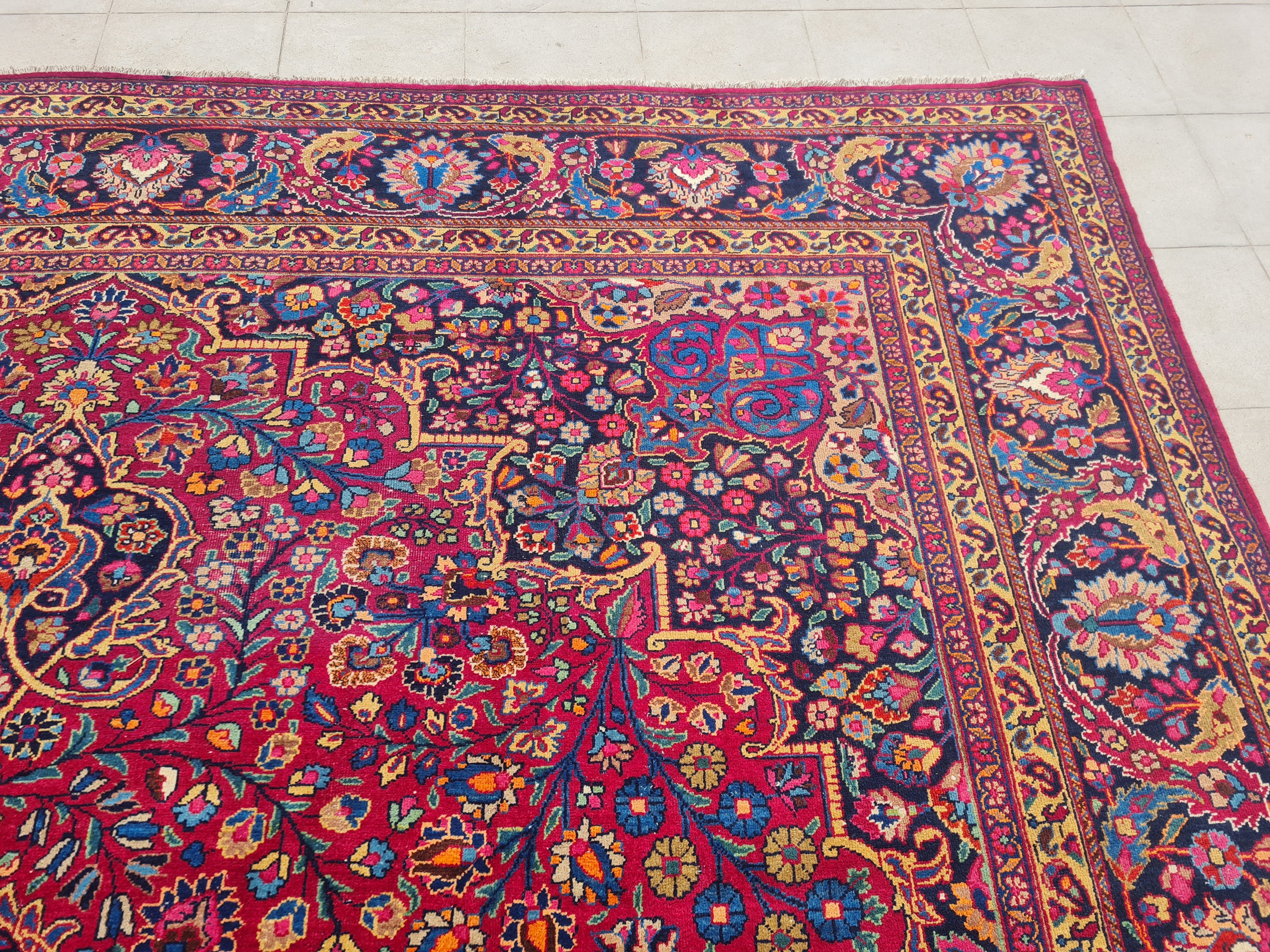 13.3' x 10.3' Ft. Authentic Vintage Persian Mashad Hand Knotted Fine Wool Area Rug - BR2496