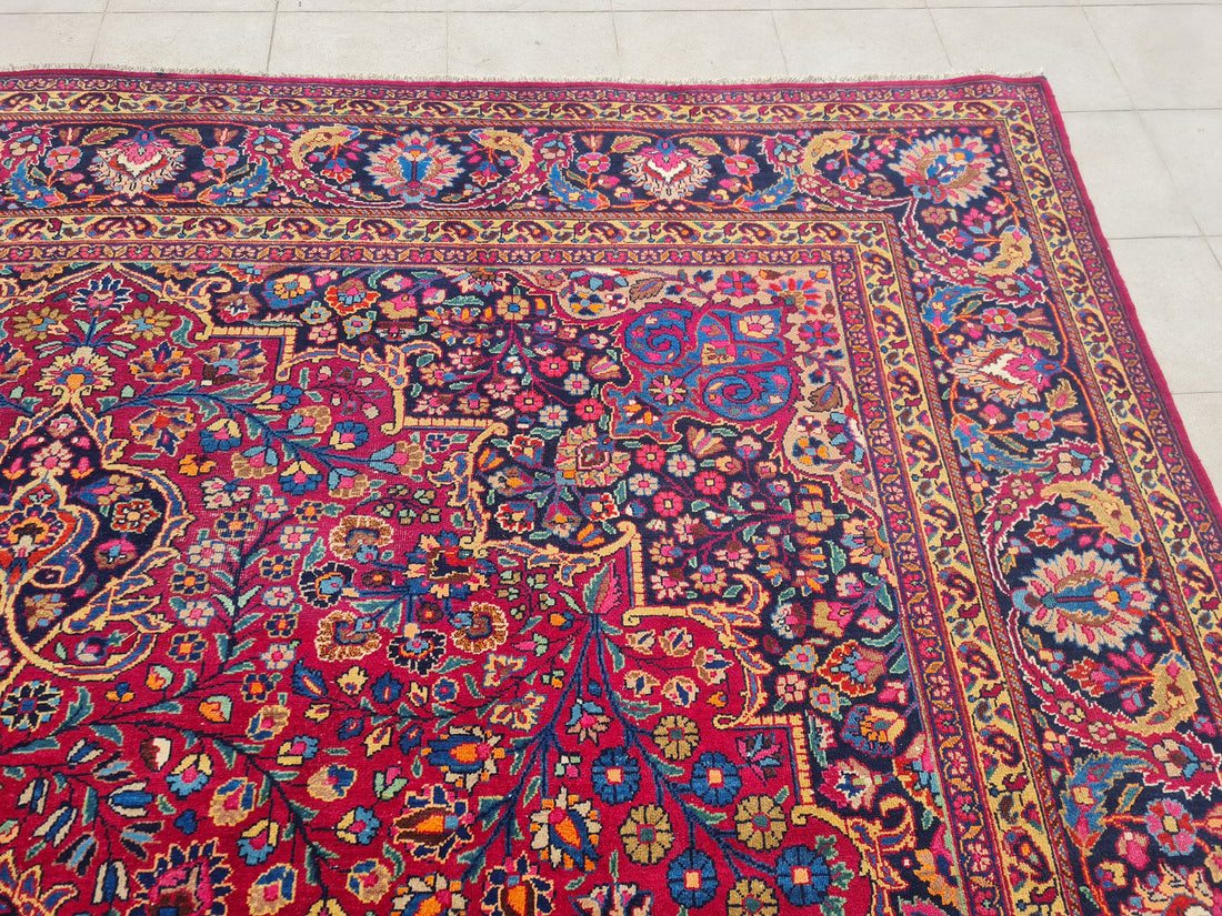 13.3' x 10.3' Ft. Authentic Vintage Persian Mashad Hand Knotted Fine Wool Area Rug - BR2496