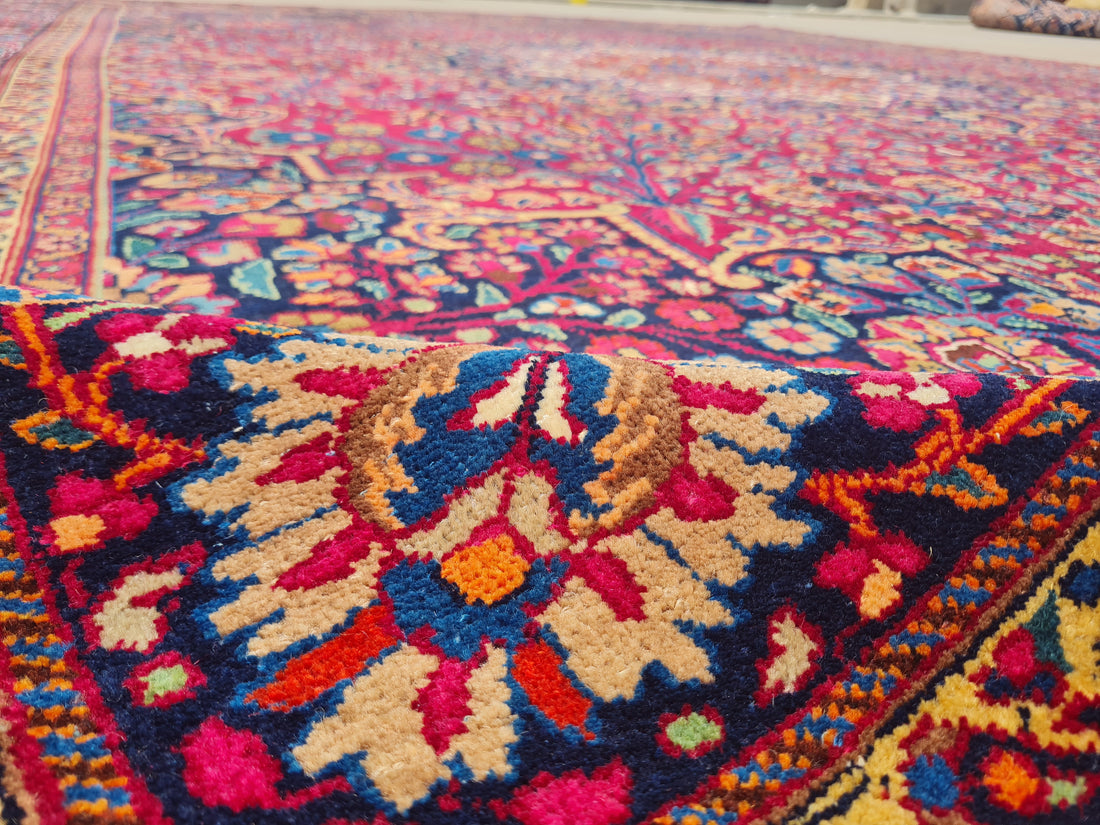 13.3' x 10.3' Ft. Authentic Vintage Persian Mashad Hand Knotted Fine Wool Area Rug - BR2496