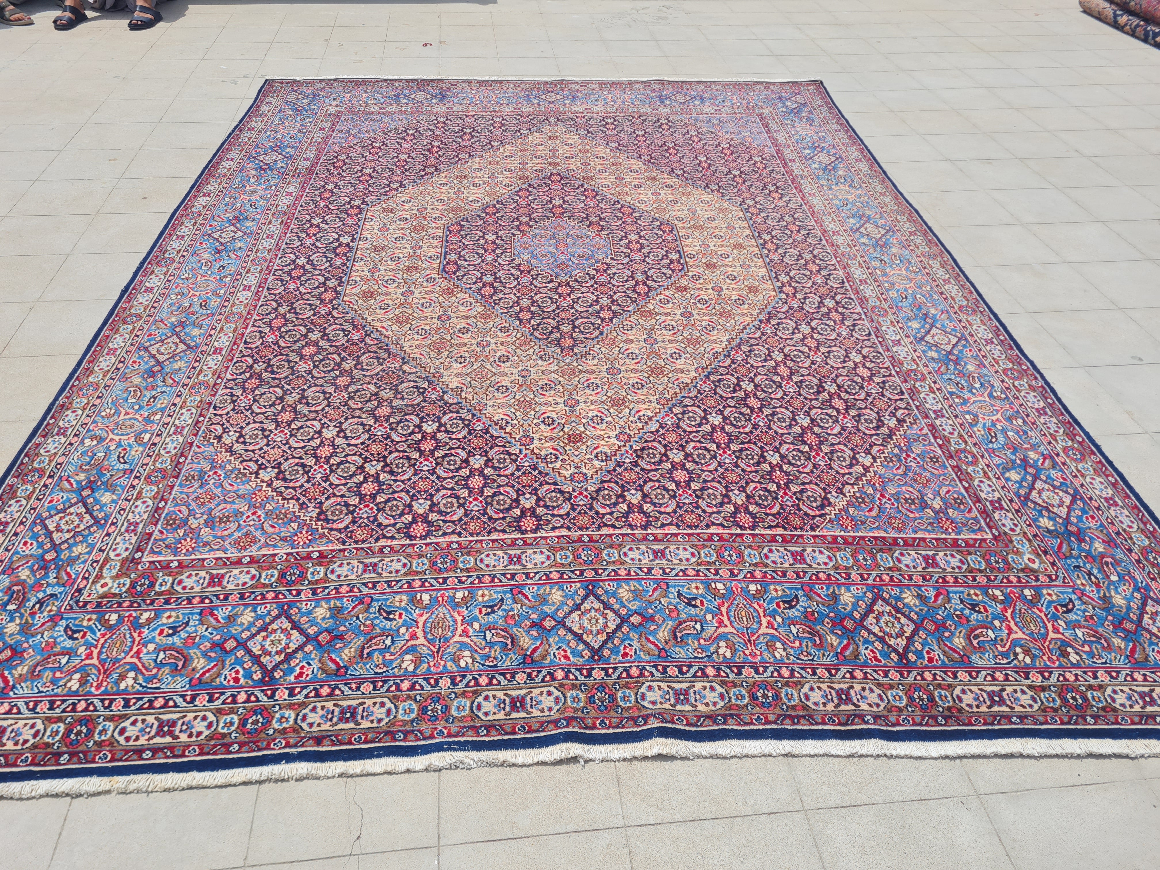 12.4' x 9.8' Ft. Authentic Vintage Persian Moud / Yamoud MAHI Hand Knotted Fine Wool Area Rug - BR2500