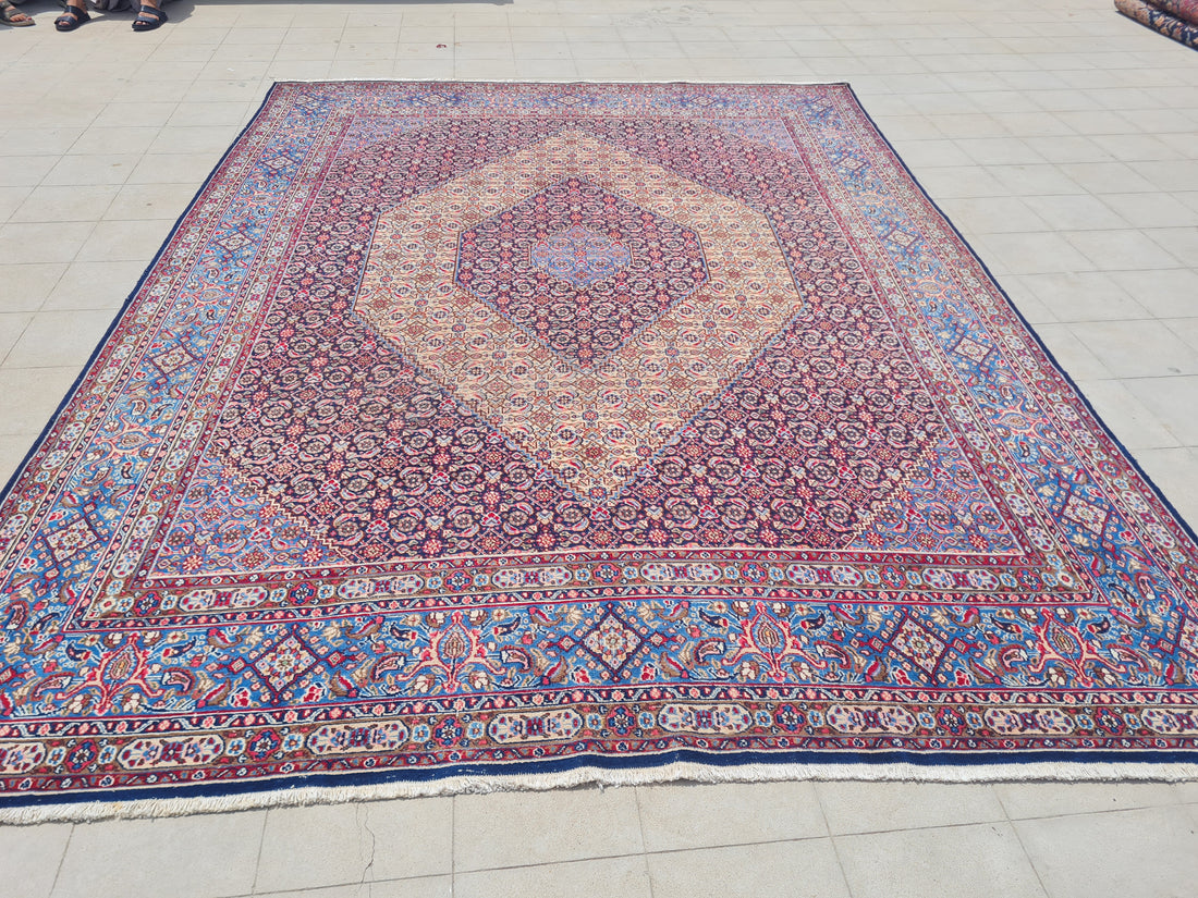 12.4' x 9.8' Ft. Authentic Vintage Persian Moud / Yamoud MAHI Hand Knotted Fine Wool Area Rug - BR2500