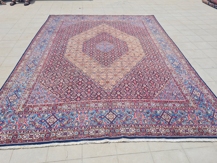 12.4' x 9.8' Ft. Authentic Vintage Persian Moud / Yamoud MAHI Hand Knotted Fine Wool Area Rug - BR2500