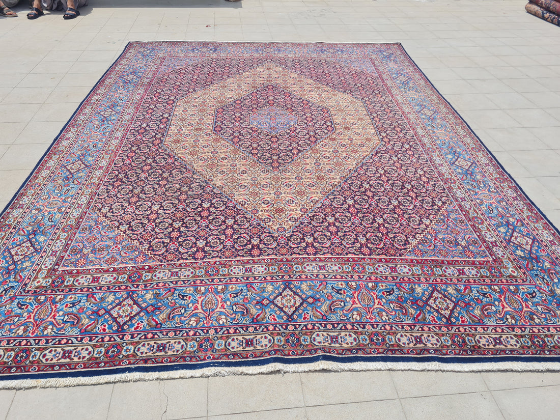 12.4' x 9.8' Ft. Authentic Vintage Persian Moud / Yamoud MAHI Hand Knotted Fine Wool Area Rug - BR2500