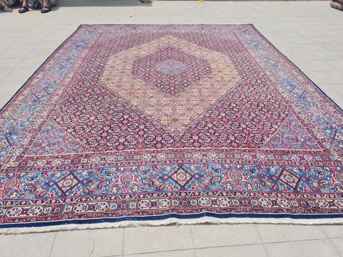 12.4' x 9.8' Ft. Authentic Vintage Persian Moud / Yamoud MAHI Hand Knotted Fine Wool Area Rug - BR2500