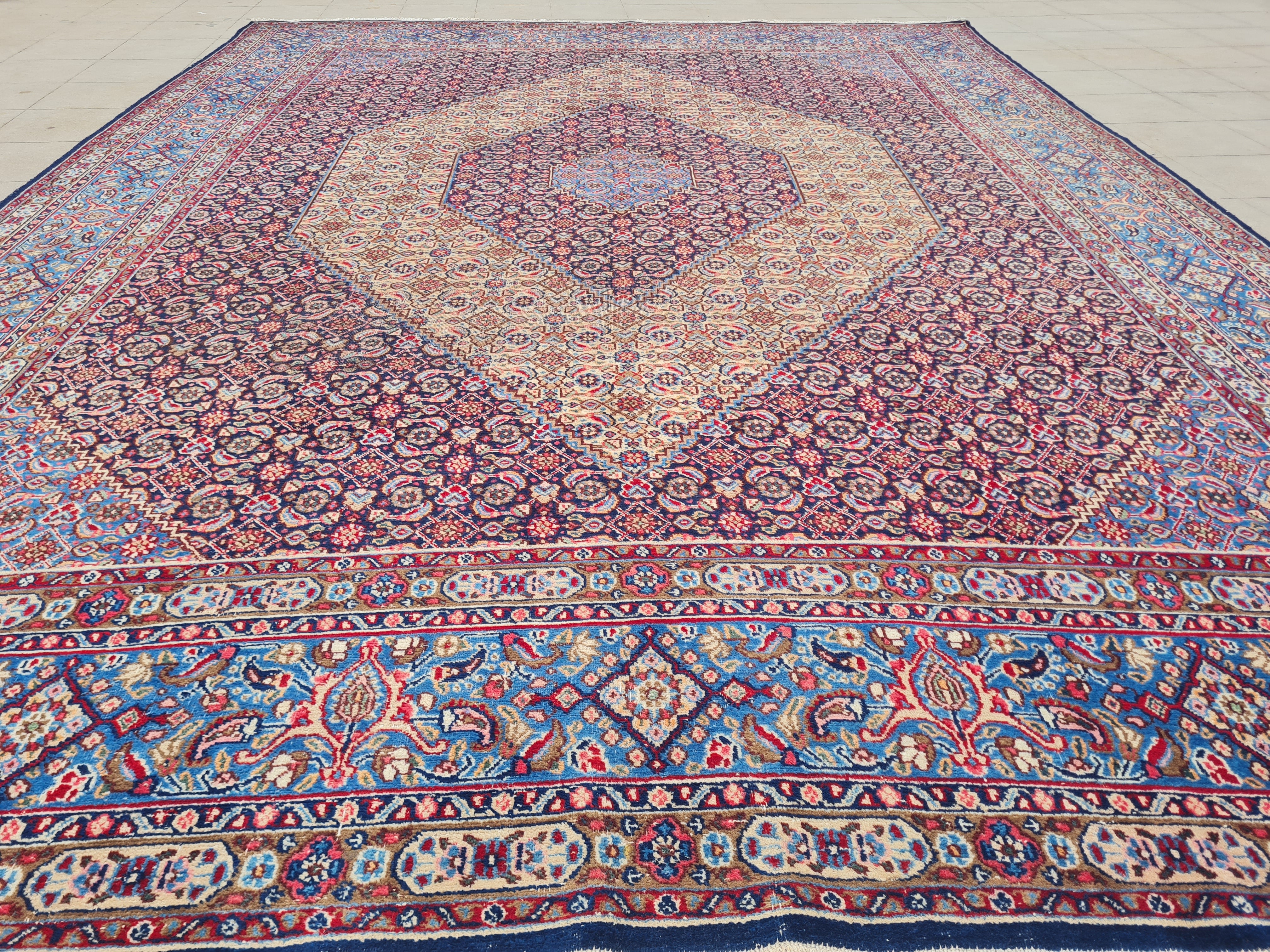 12.4' x 9.8' Ft. Authentic Vintage Persian Moud / Yamoud MAHI Hand Knotted Fine Wool Area Rug - BR2500
