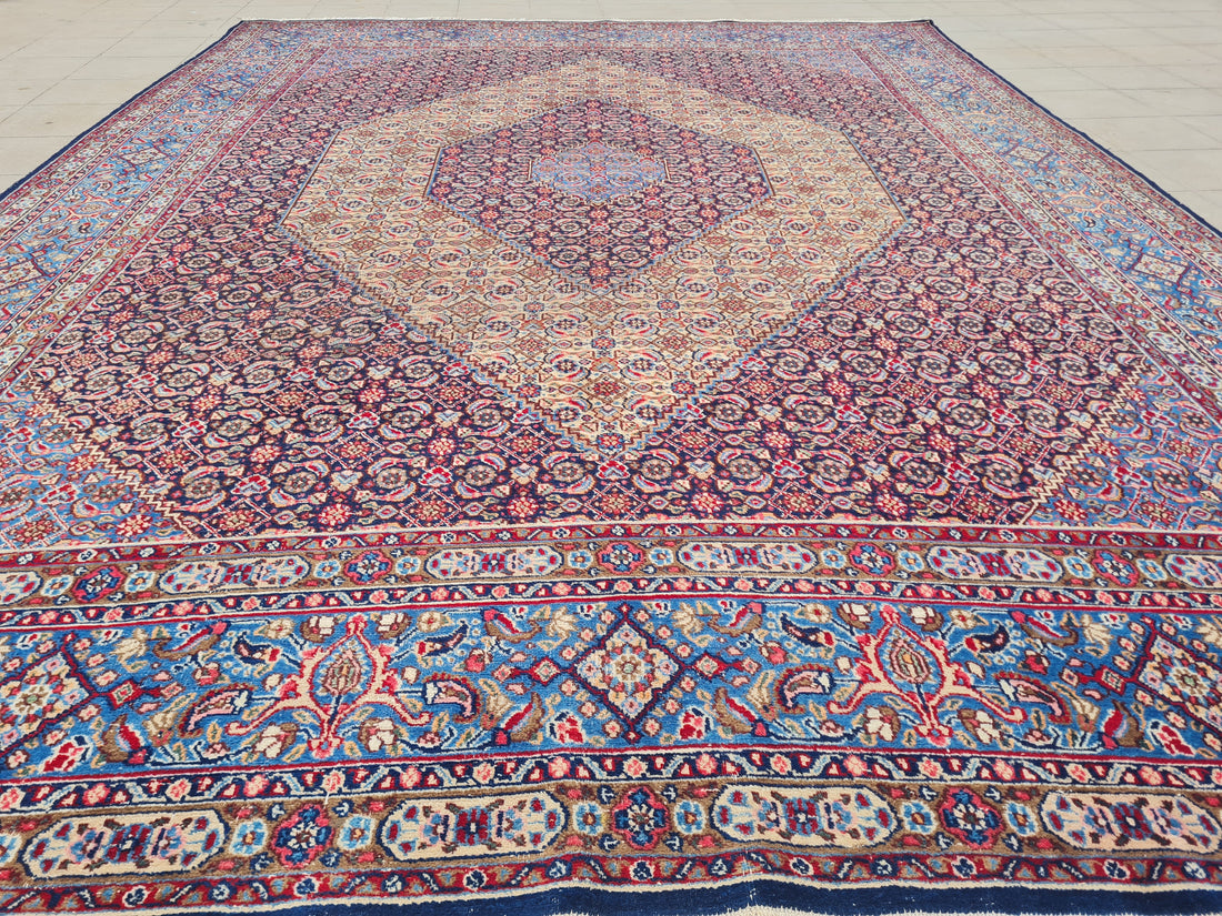 12.4' x 9.8' Ft. Authentic Vintage Persian Moud / Yamoud MAHI Hand Knotted Fine Wool Area Rug - BR2500