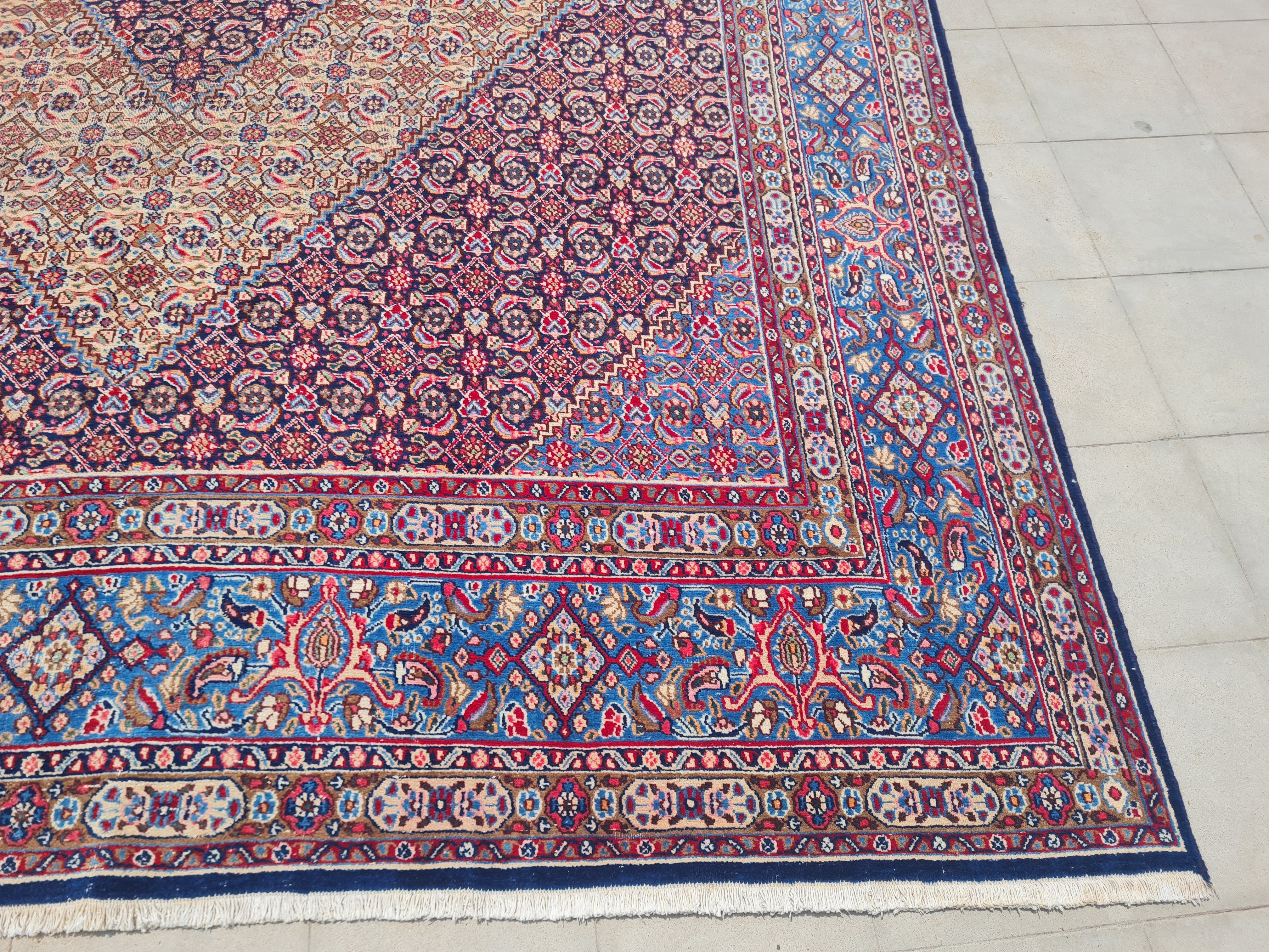 12.4' x 9.8' Ft. Authentic Vintage Persian Moud / Yamoud MAHI Hand Knotted Fine Wool Area Rug - BR2500