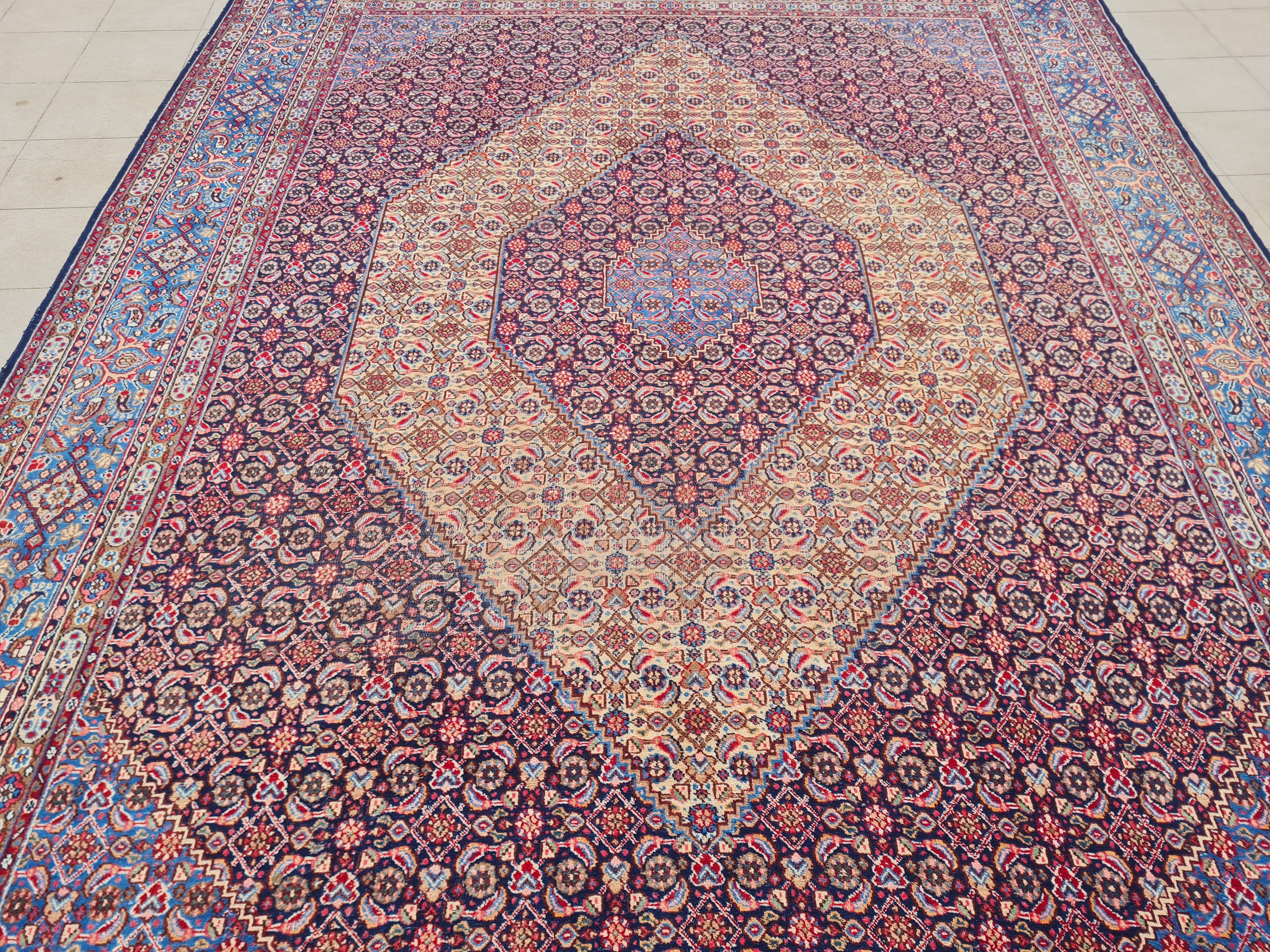 12.4' x 9.8' Ft. Authentic Vintage Persian Moud / Yamoud MAHI Hand Knotted Fine Wool Area Rug - BR2500