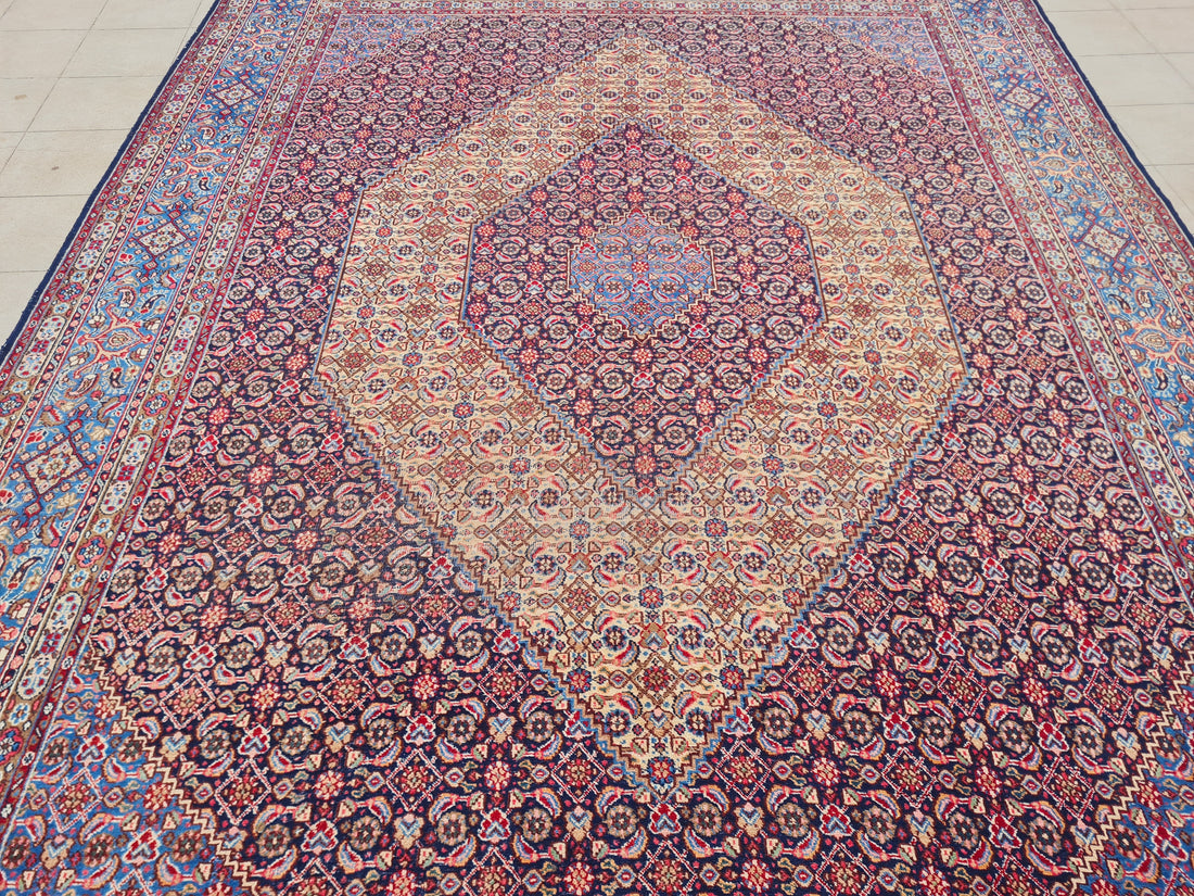 12.4' x 9.8' Ft. Authentic Vintage Persian Moud / Yamoud MAHI Hand Knotted Fine Wool Area Rug - BR2500