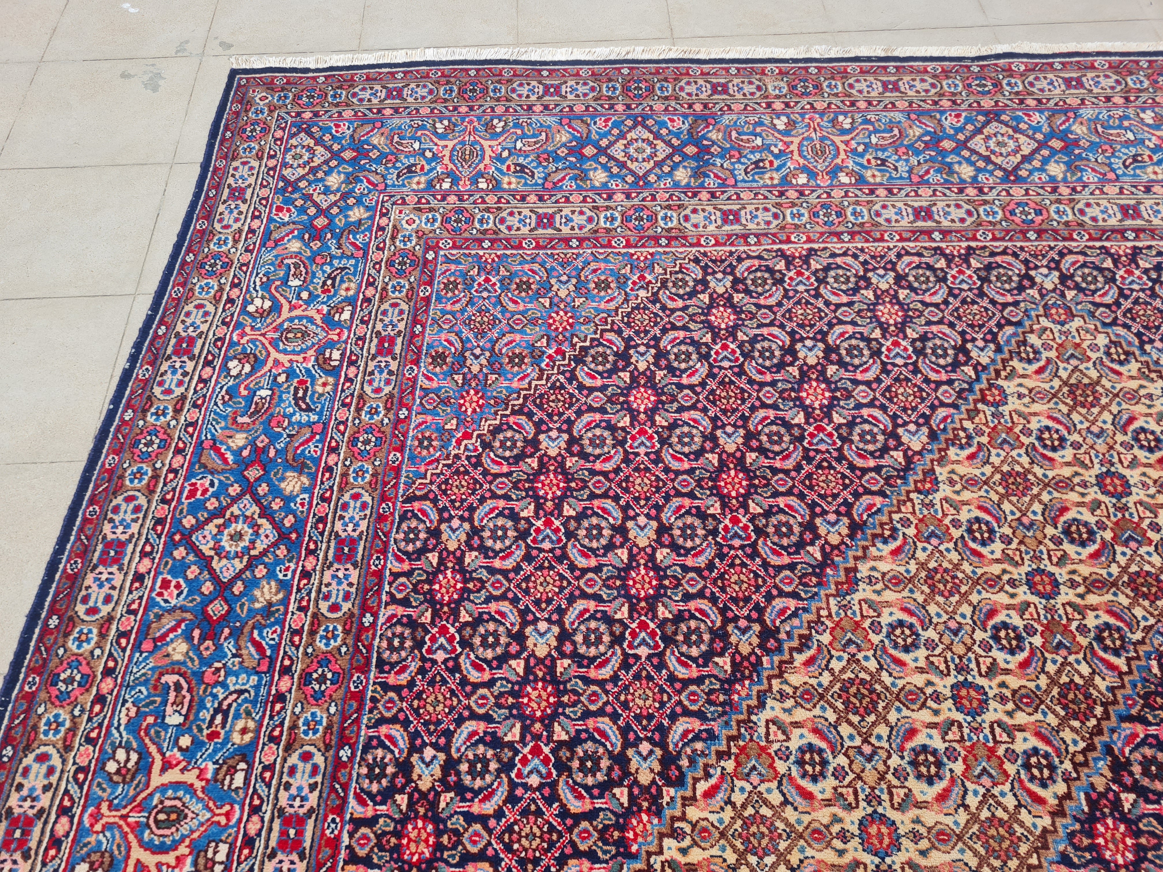 12.4' x 9.8' Ft. Authentic Vintage Persian Moud / Yamoud MAHI Hand Knotted Fine Wool Area Rug - BR2500