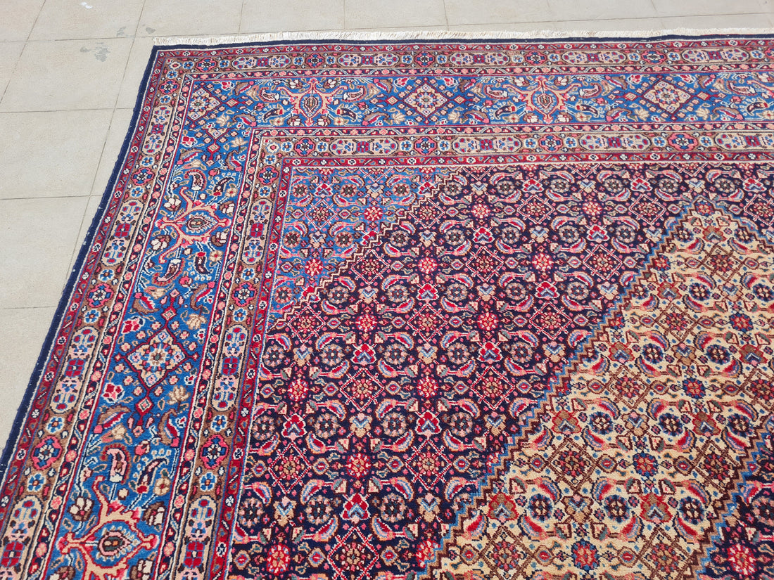 12.4' x 9.8' Ft. Authentic Vintage Persian Moud / Yamoud MAHI Hand Knotted Fine Wool Area Rug - BR2500