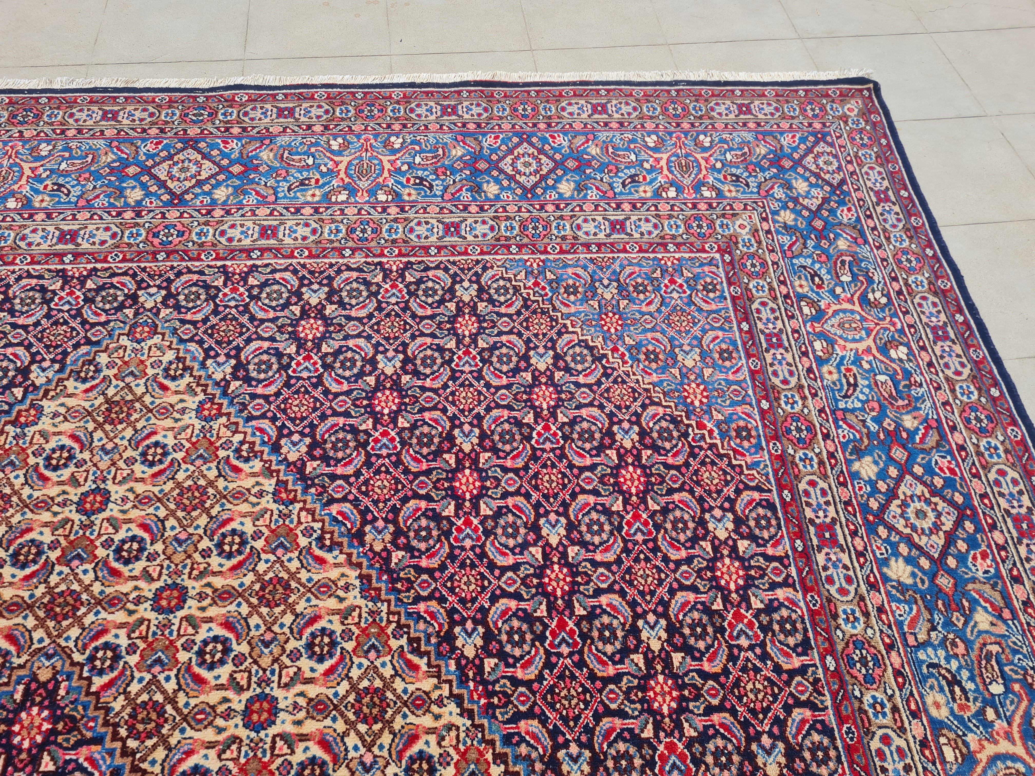 12.4' x 9.8' Ft. Authentic Vintage Persian Moud / Yamoud MAHI Hand Knotted Fine Wool Area Rug - BR2500