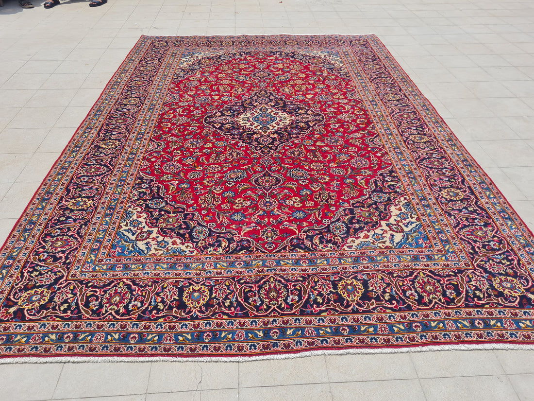 12.6' x 8.1' Ft. Authentic Vintage Persian Kashan Hand Knotted Fine Wool Area Rug - BR2501