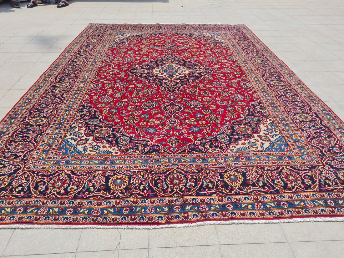 12.6' x 8.1' Ft. Authentic Vintage Persian Kashan Hand Knotted Fine Wool Area Rug - BR2501