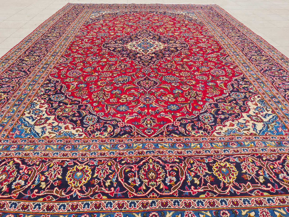12.6' x 8.1' Ft. Authentic Vintage Persian Kashan Hand Knotted Fine Wool Area Rug - BR2501