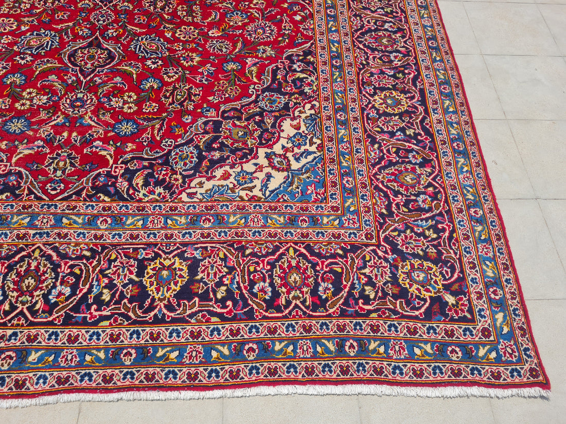 12.6' x 8.1' Ft. Authentic Vintage Persian Kashan Hand Knotted Fine Wool Area Rug - BR2501