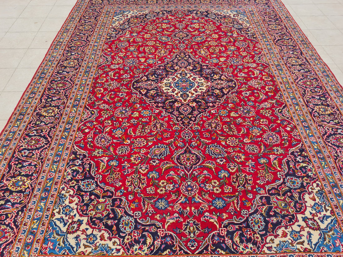 12.6' x 8.1' Ft. Authentic Vintage Persian Kashan Hand Knotted Fine Wool Area Rug - BR2501