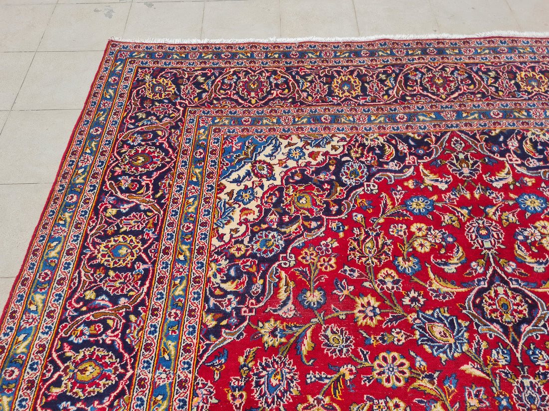 12.6' x 8.1' Ft. Authentic Vintage Persian Kashan Hand Knotted Fine Wool Area Rug - BR2501