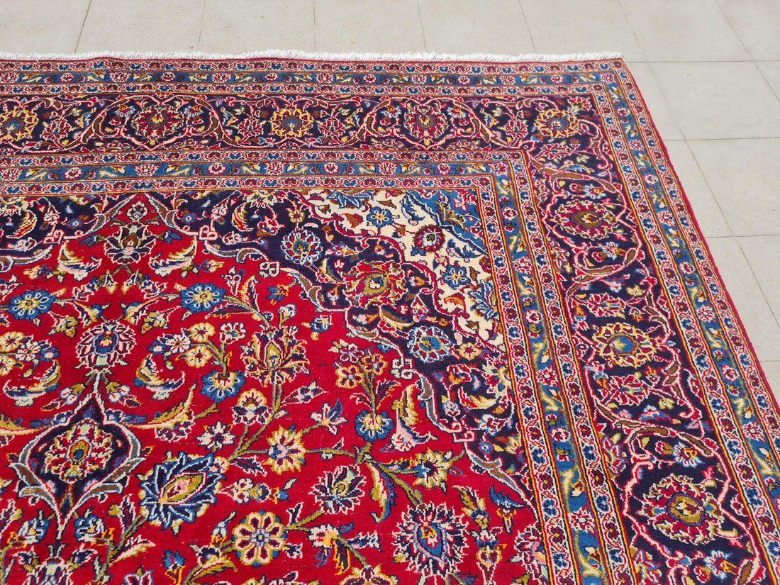 12.6' x 8.1' Ft. Authentic Vintage Persian Kashan Hand Knotted Fine Wool Area Rug - BR2501
