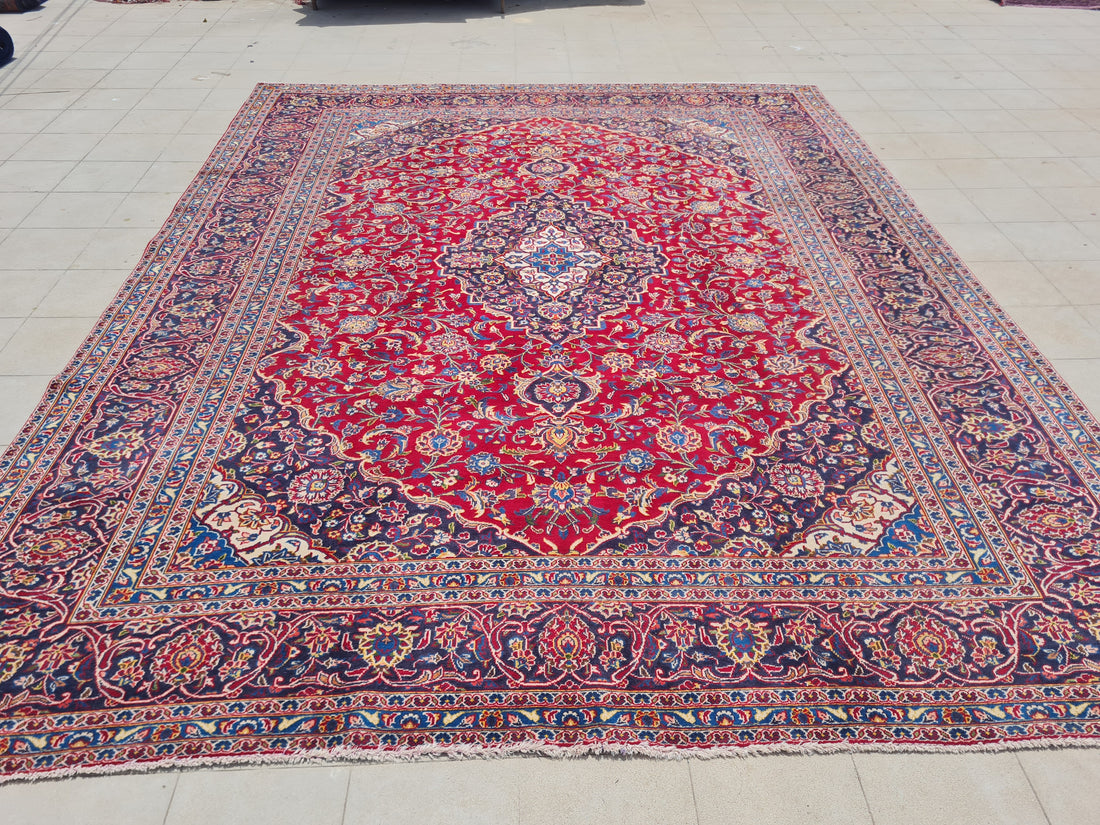 12.4' x 9.6' Ft. Authentic Vintage Persian Kashan Hand Knotted Fine Wool Area Rug - BR2517