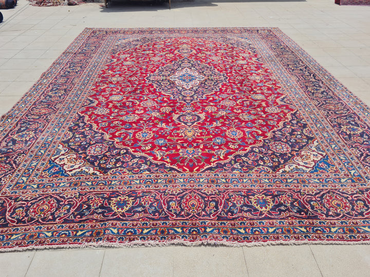 12.4' x 9.6' Ft. Authentic Vintage Persian Kashan Hand Knotted Fine Wool Area Rug - BR2517