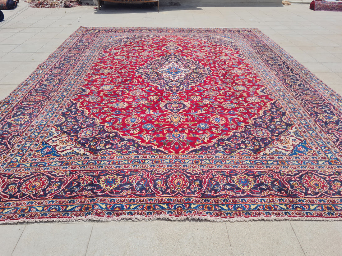 12.4' x 9.6' Ft. Authentic Vintage Persian Kashan Hand Knotted Fine Wool Area Rug - BR2517