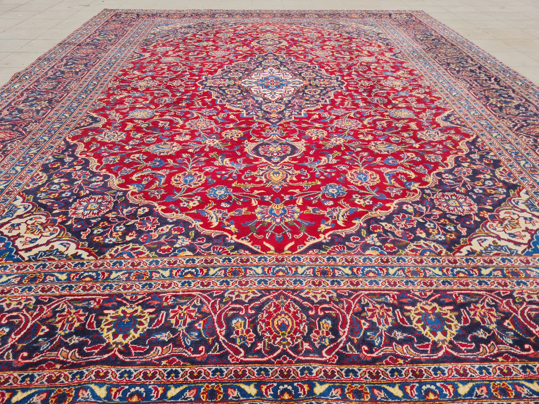 12.4' x 9.6' Ft. Authentic Vintage Persian Kashan Hand Knotted Fine Wool Area Rug - BR2517