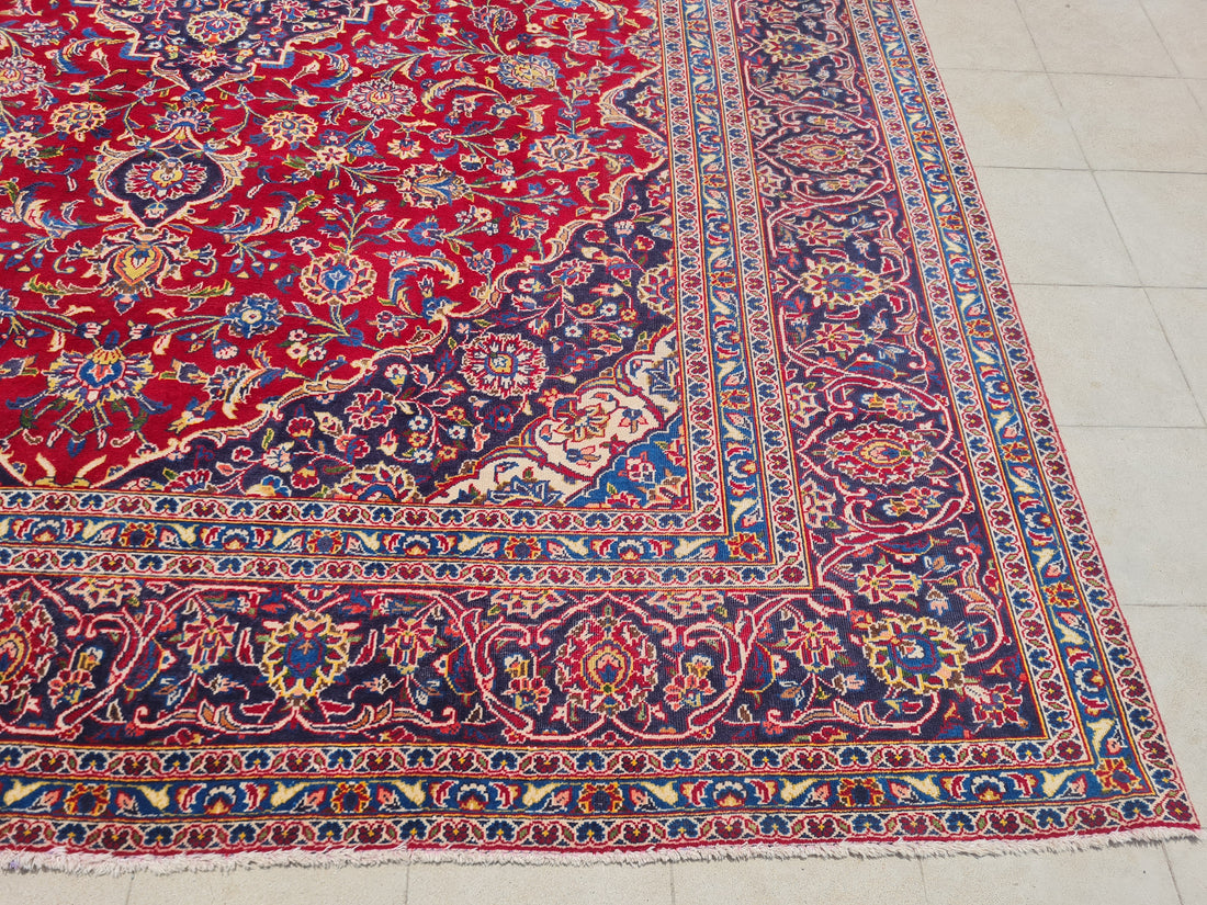 12.4' x 9.6' Ft. Authentic Vintage Persian Kashan Hand Knotted Fine Wool Area Rug - BR2517