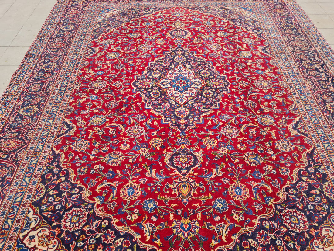 12.4' x 9.6' Ft. Authentic Vintage Persian Kashan Hand Knotted Fine Wool Area Rug - BR2517