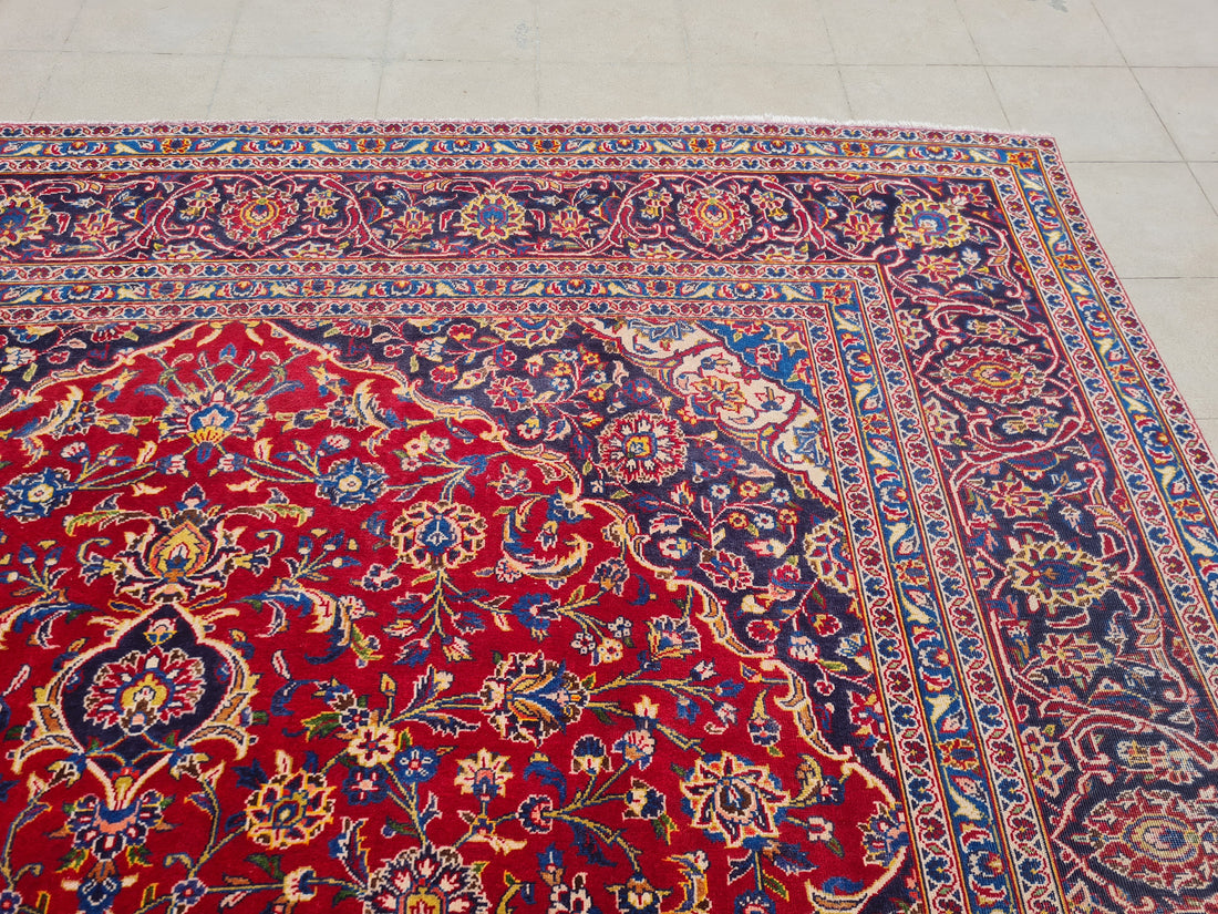 12.4' x 9.6' Ft. Authentic Vintage Persian Kashan Hand Knotted Fine Wool Area Rug - BR2517