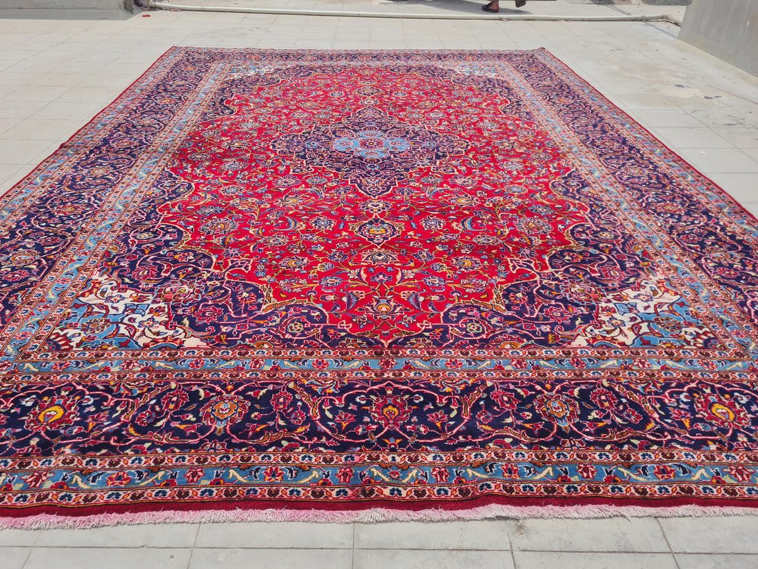 14' x 10' Ft. Authentic Vintage Persian Kashan Hand Knotted Fine Wool Area Rug - BR2658