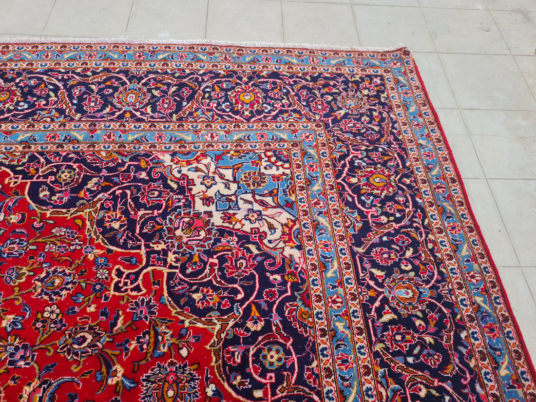 14' x 10' Ft. Authentic Vintage Persian Kashan Hand Knotted Fine Wool Area Rug - BR2658