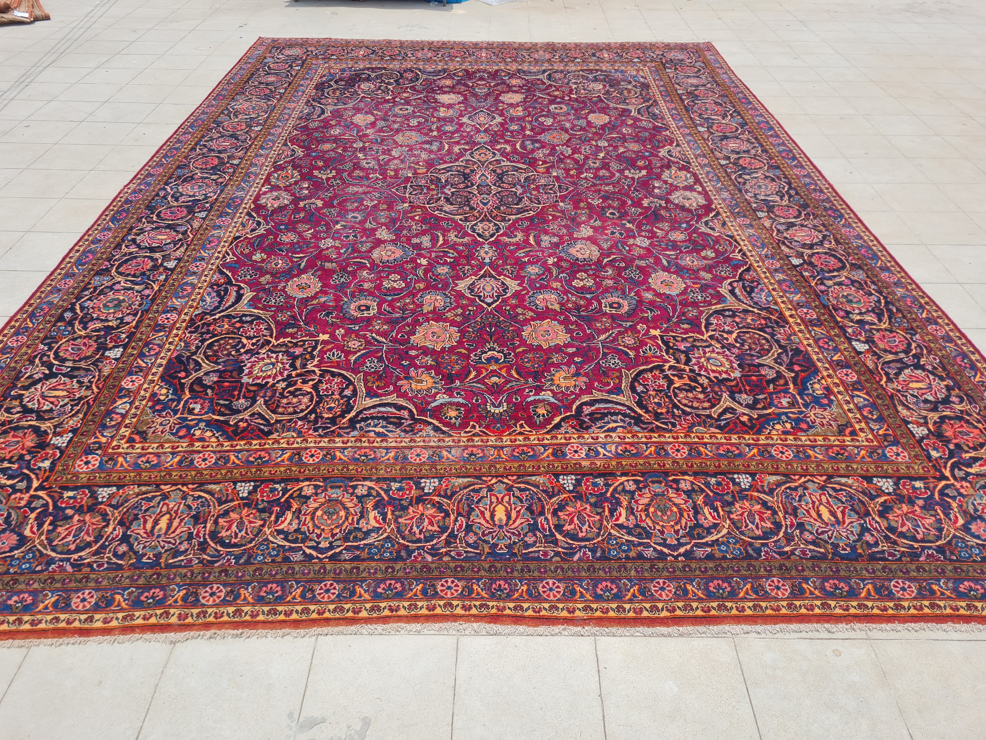 16 x 11 Ft. Authentic Vintage Persian Kashan Hand Knotted Fine Wool Area Rug - BR2661