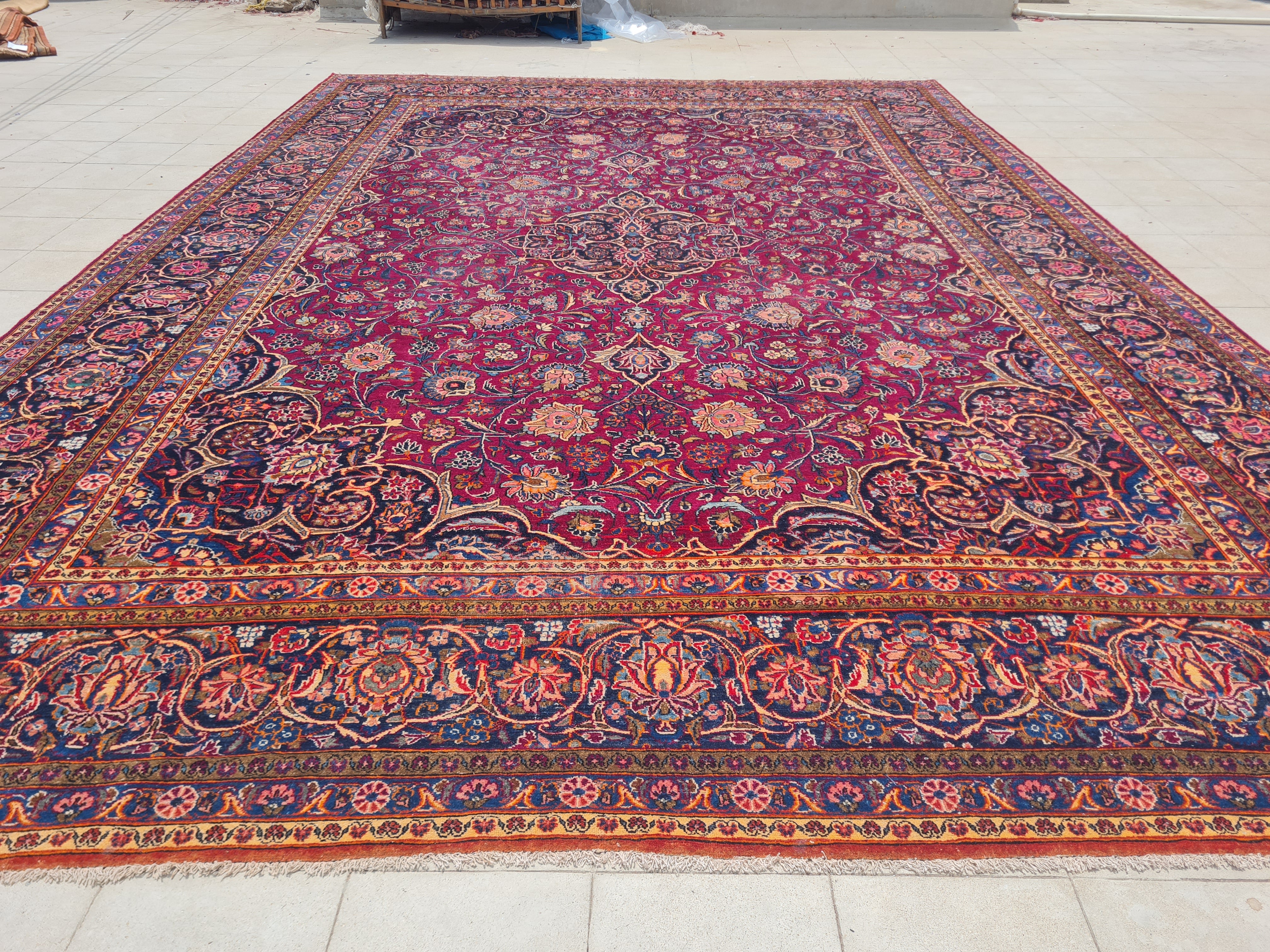 16 x 11 Ft. Authentic Vintage Persian Kashan Hand Knotted Fine Wool Area Rug - BR2661