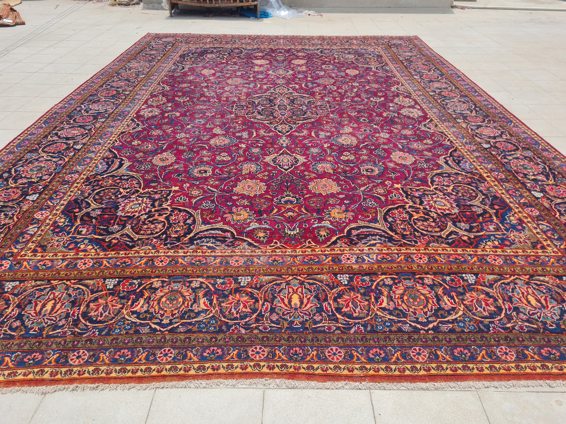 16 x 11 Ft. Authentic Vintage Persian Kashan Hand Knotted Fine Wool Area Rug - BR2661