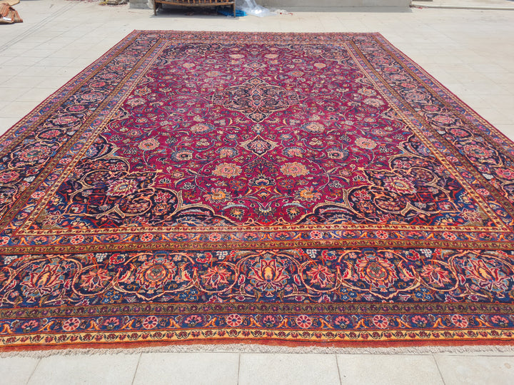 16 x 11 Ft. Authentic Vintage Persian Kashan Hand Knotted Fine Wool Area Rug - BR2661