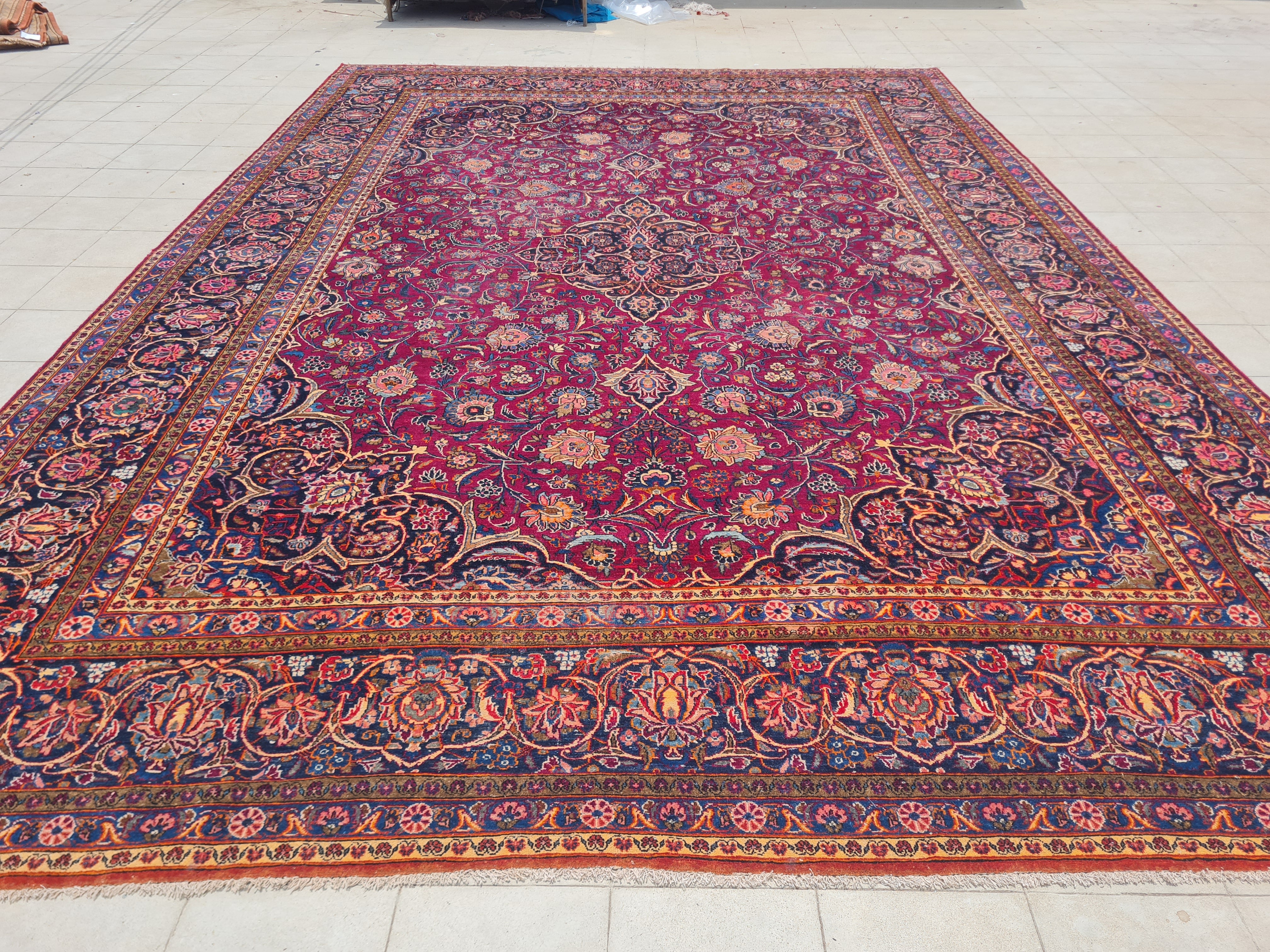 16 x 11 Ft. Authentic Vintage Persian Kashan Hand Knotted Fine Wool Area Rug - BR2661