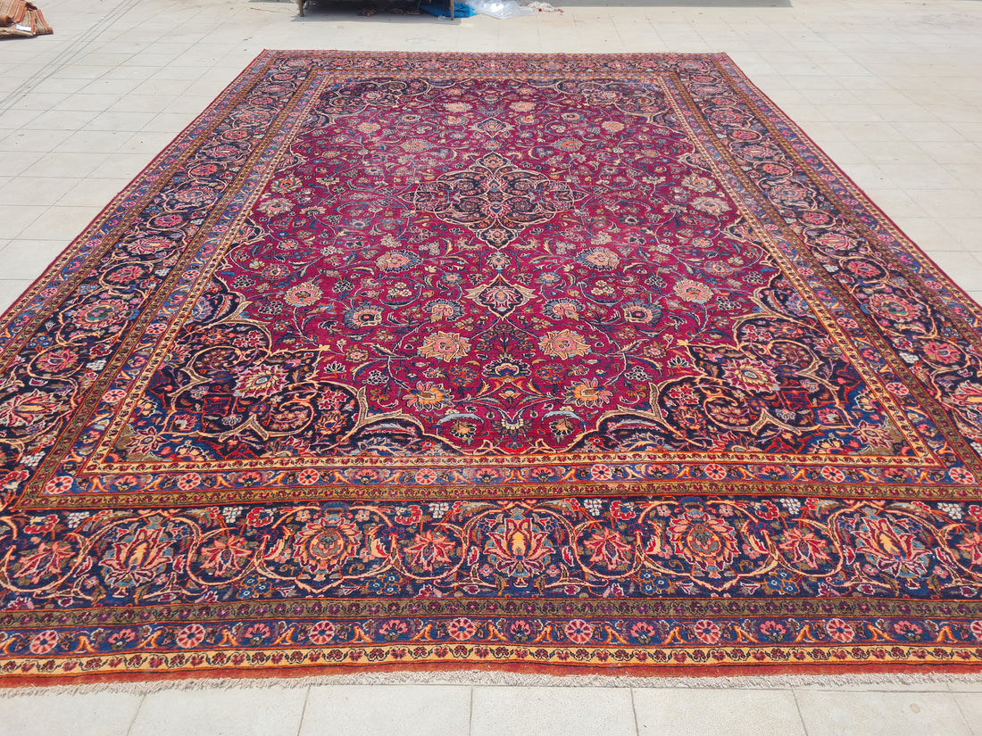 16 x 11 Ft. Authentic Vintage Persian Kashan Hand Knotted Fine Wool Area Rug - BR2661